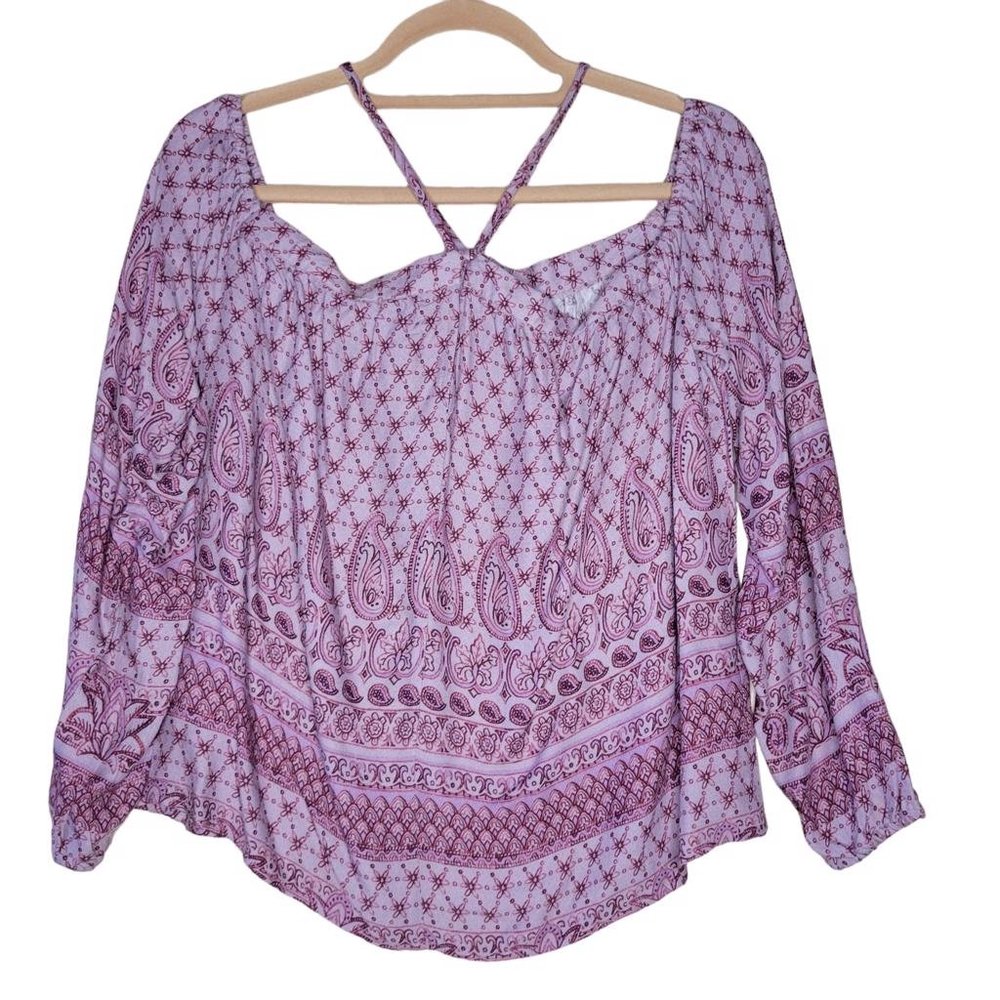 Aeropostale Burgundy Peasant Top Neck Strap Detail Women Sz S - Picture 2 of 8